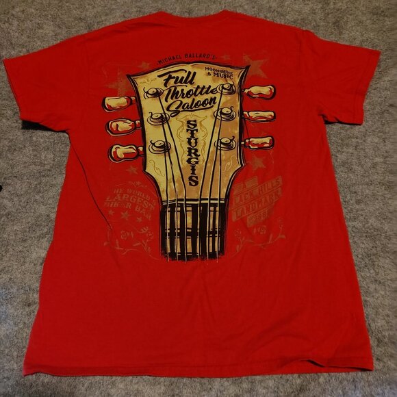Full Throttle Saloon Sturgis T-Shirt Size Medium Red Front Back Guitar Biker Bar - Picture 9 of 10